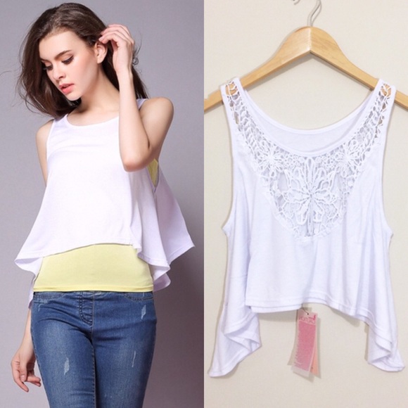 💥 CLEARANCE Crochet Lace Sharkbite Crop Tank Top - Picture 2 of 7